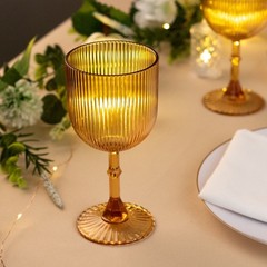 12 AMBER GOLD Plastic Wine Glasses Vintage Ribbed Pattern Events Decorations