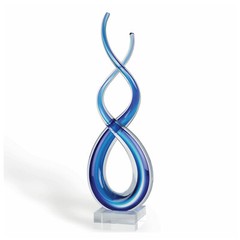 Elegant Murano Style Art Glass Colorful Centerpiece – Deep Blue Sea, 14 Inches