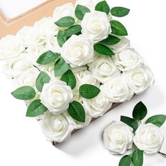 Aegero Artificial Flowerspcs Foam Fake Roses with Stems for DIY 25 Ivory