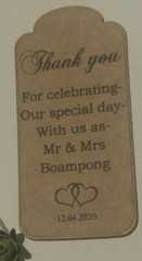 Personalise wedding Thank you vintage/brown/white gift tags 20,50,100,150.