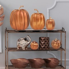 7 Pcs Assorted Sizes Artificial Metallic Bronze Pumpkins Rustic Decorative Fa…
