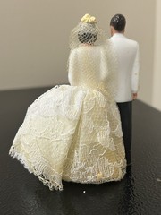 Vintage 1950’s 60s Wedding Cake Bride and Groom Topper Brown Hair