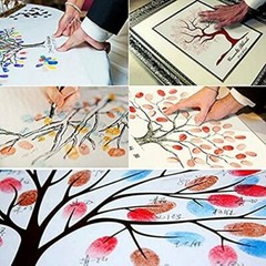 Large 23.6″ Canvas Fingerprint Tree Painting Wedding Party Guest Book w/ Ink Pad