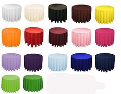 12 Round 132 Inch Tablecloths 100% Polyester 25 Colors Wholesale Table Top Event