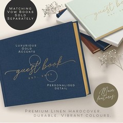 Linen Wedding Guest Book Durable Hardcover Gold Foil Elegant Design Blank Pages