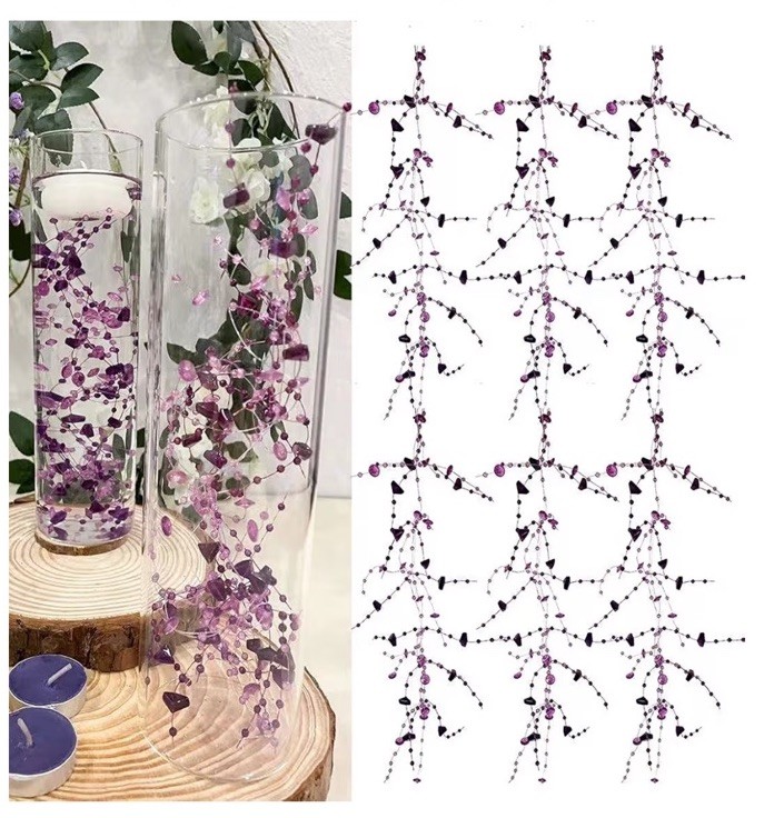 12pcs Purple Crystal String, for Floating Candles Centerpieces Table Decorations