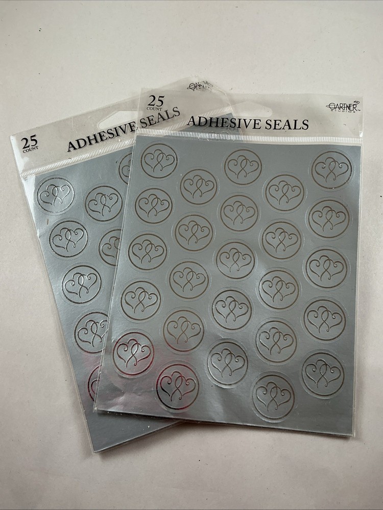 New Set of 2- 25 Silver Entwined Hearts 1″ Wedding Seal Round Stickers 50pc