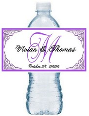 100 PERSONALIZED PURPLE MONOGRAM WEDDING WATER BOTTLE LABELS Waterproof Ink