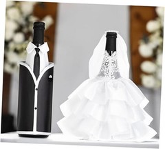 Wedding Wine Bottle Covers Set – Bride & Groom Bottle Decorations White/Black