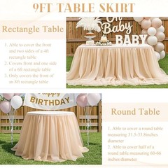 Table Skirt for Rectangle Tables 9FT Sheer 108″ x 30″ (Rectangular) Champagne
