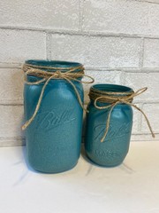 Teal with Gold Glitter Mason Jar Centerpiece