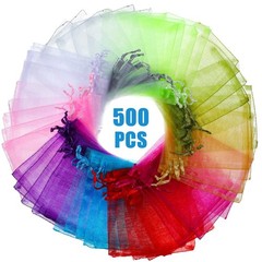 500 PCS Sheer Organza Drawstring Bags – 3×4″ Colorful Favor Pouches for Gifts, J