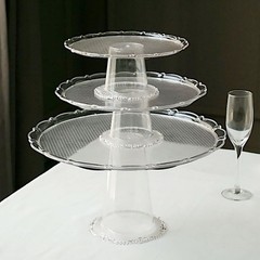 3 CLEAR Plastic Stackable Pedestals Round CUPCAKE Display STANDS Set Party Event