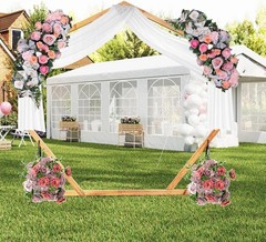 7 FT Wooden Wedding Arch for Ceremony Heptagon Solid Wood Arch Stand Outdoor