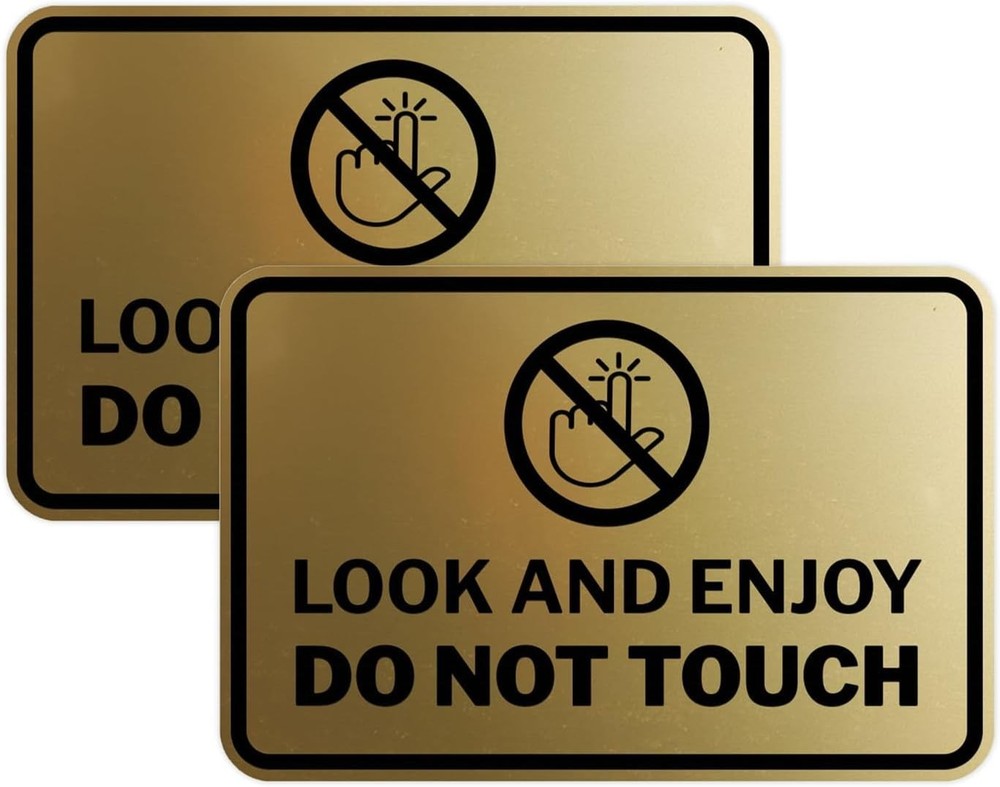 2 Pack Classic Framed Look and Enjoy Do Not Touch Sign Brushed Gold 4″ x 6″