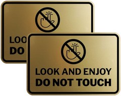 2 Pack Classic Framed Look and Enjoy Do Not Touch Sign Brushed Gold 4″ x 6″
