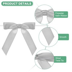 50-Pack Satin Ribbon Twist Tie Bows, 2.8″ Bow Twist Ties for Craft [Light Grey]