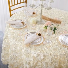 60″ Round Tablecloth Ivory Wedding Satin Rosette Tablecloth (#M12)