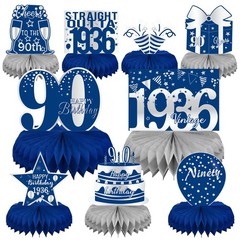 LINAYE 90th Birthday Decorations for Men – Blue and Silver Blue,