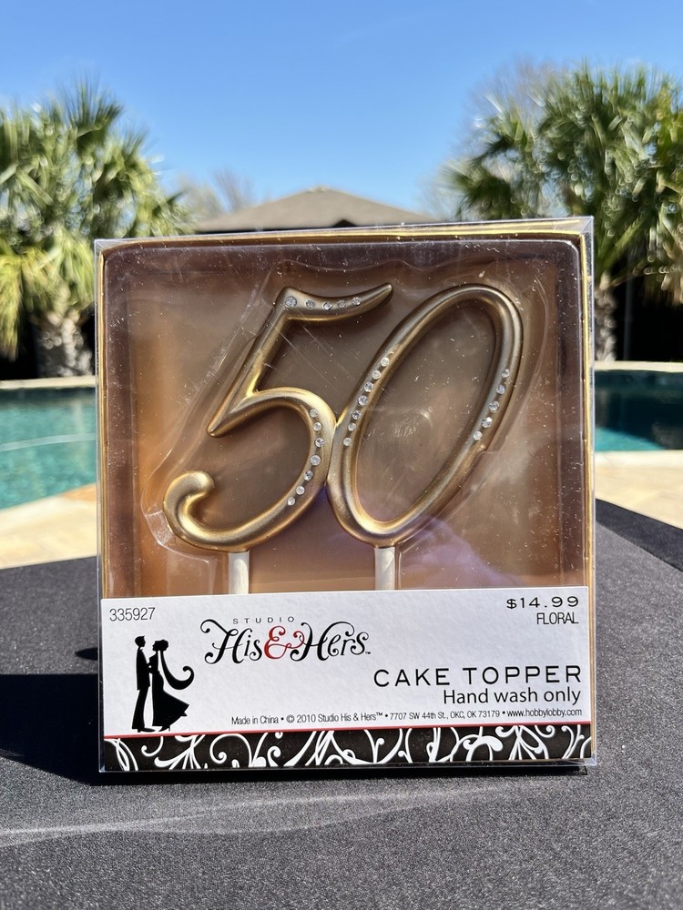 Studio His & Hers 50 th anniversary gold with rhinestones cake topper numbers