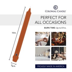 Colonial Candle Unscented Taper Candle, Classic Collection, 10 In, Pumpkin