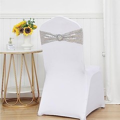 Pack Sequin Chair Sashes for Wedding Decor, Glitter Chair Sash Bands 50 Silver