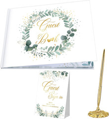 Geyee 3 Pcs Wedding Guest Book Set, Wedding Reception Registry Book with Pen and