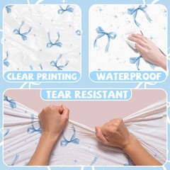 HAKOTI 2Pcs Blue Bow Tablecloth,Coquette Birthday 86X51 Inches, 2pcs