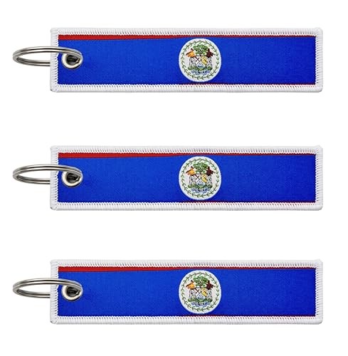 3 Pcs Belize Belizean Country Flag Keychain,Woven label Key Chains for Car
