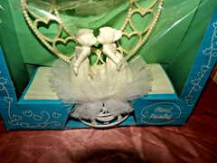 Vintage Rare Coast Novelty Heart Wedding Cake Topper Hand Painted w/ bells