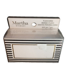 New 2017 Martha Stewart Placecards 20 Pc Black & White Striped w Gold Border