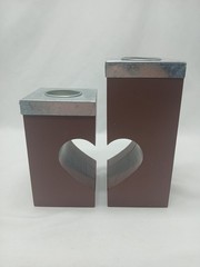 Heart-Shaped Unity Set 2 Piece Candle TeaLight Holder Wood Base And Metal Top