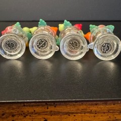 Set Of 4 Vintage Czech Glass Place Card Holder With Fruit Design Topper