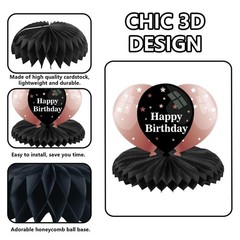Happy 21st Birthday Rose Gold and Black Table Honeycomb Centerpieces Balloons…