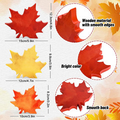 Whaline 3 Pcs Fall Leaves Wooden Signs Retro Maple Leaves Table Centerpieces
