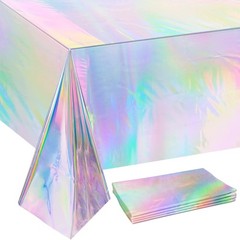 OHOME 4 Pack Iridescence Plastic 54″ x 108″, Iridescent Tablecloth