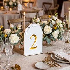 20 PCS Wooden Wedding Table Numbers 1-20 Stand 5×7 Inch Arch Gold Acrylic