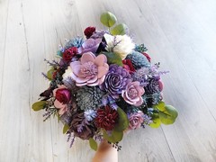 Lavender Dusty Blue Bridal Bouquet Burgundy Sola Wood Flower Bridesmaid Wedding