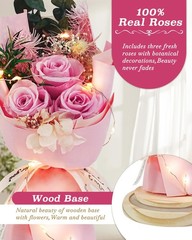 HVY Preserved Flowers Gifts for Her,Preserved Rose Bouquet in Glass Pink