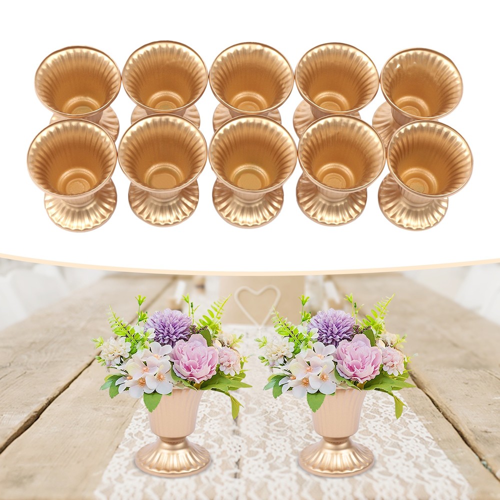 10 Pcs Trumpet Gold Metal Vases Wedding Party Centerpieces Retro Decor Vase