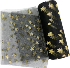 Gold Star Glitter Tulle Rolls 6 Inch X 10 Yards (30 Feet) Black Color for Table