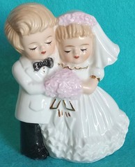 Vintage MCM Porcelain Blonde Bride & Groom Wedding Cake Topper Figurine