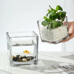 Set of 6 Square Glass Vases for Centerpieces – 4″ x 4″ x 4″ 4in-6pcs Clear