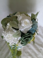 Shades Of Green Bridal Cascade Bouquet Artificial Silk Foam Flowers