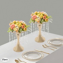 10PCS Gold Dual-ring Flower Stands Crystal Flower Stand Flower Arrangement Stand