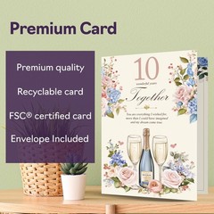 10th Anniversary Card for Men Women – Floral Champagne – Happy 10 Year Annive…