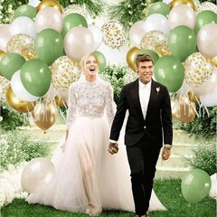 Sage Green White Gold Balloons, 50pcs Olive 12inch, Green, White,