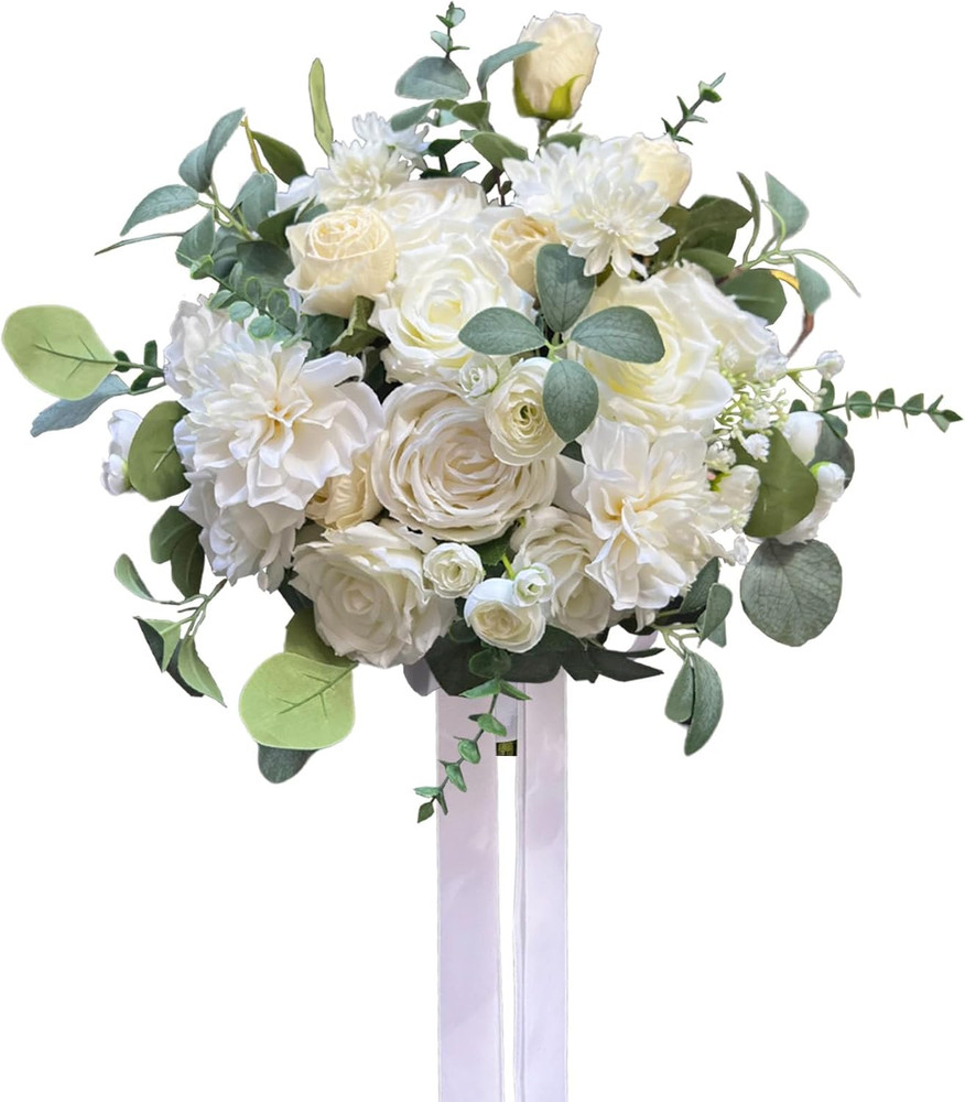 Elegant White Bridal Cascading Bouquet for Boho Rustic Weddings & Anniversaries