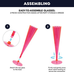 20 Count Hard Plastic Twopiece 5 Oz Champagne Flutes, Neon Pink