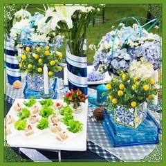 Blue Tile Lemon Centerpiece Decor – Amalfi Coast Style Box with Artificial Lemon